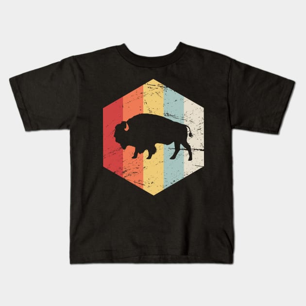 Retro Vintage Bison Buffalo Icon Kids T-Shirt by MeatMan